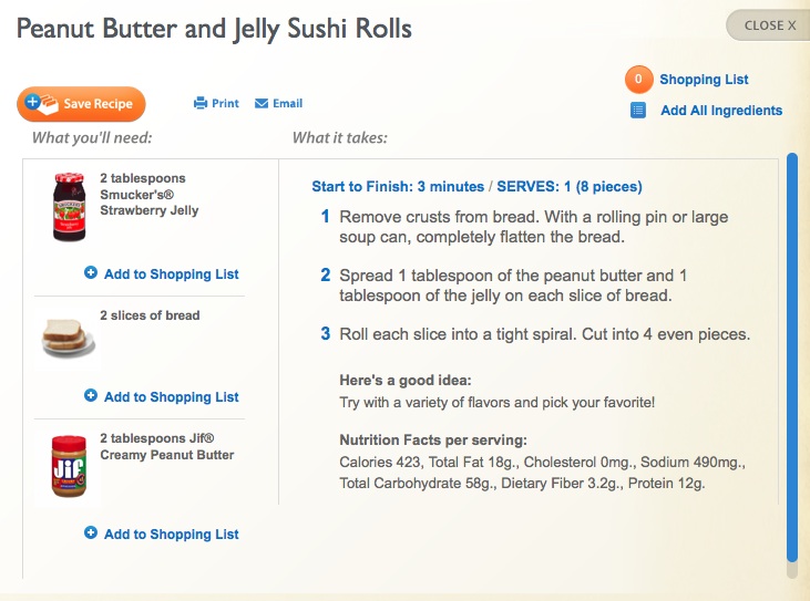 Recipe for Peanut Butter and Jelly Sushi Rolls