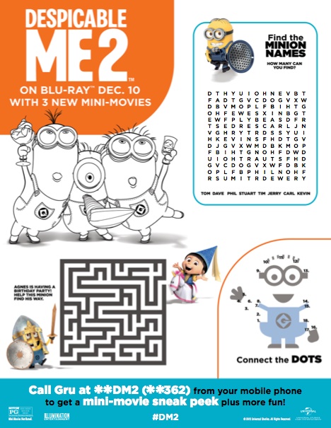 Despicable Me 2 Activity Sheet