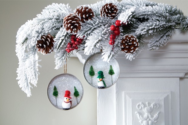 Mason Jar Lid Snowy Scene Ornament