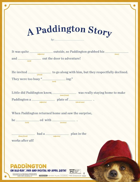 Paddington Printable Activities, Recipes and Coloring Pages