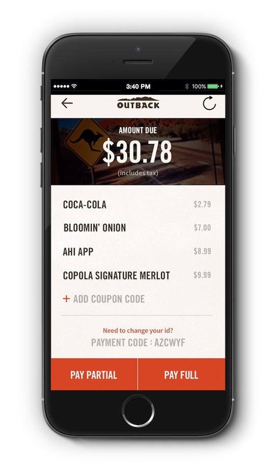 Outback Pay Screen