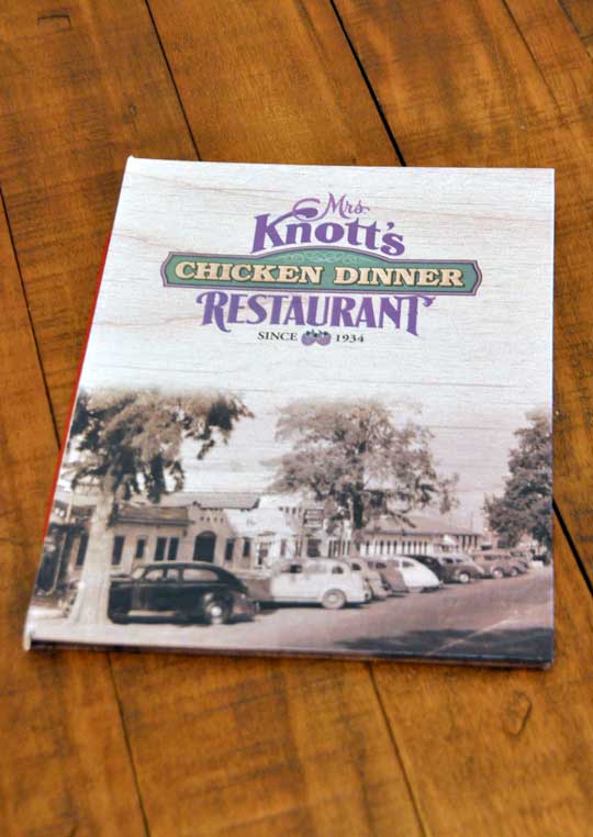 Menu at Knott's Chicken Dinner Restaurant