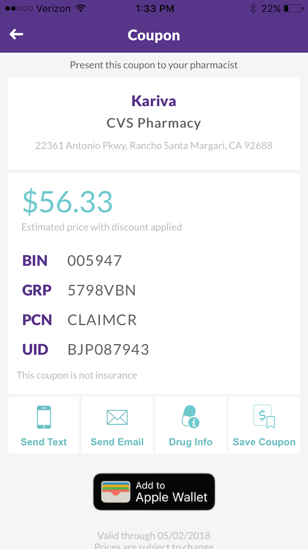 Kariva on SearchRX - Reduce Health Care Costs