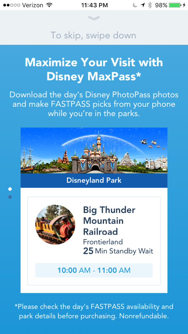 Disney MaxPass Screen