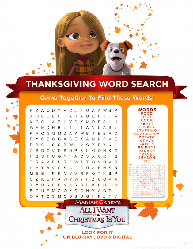 All I Want For Christmas Is You Thanksgiving Word Search