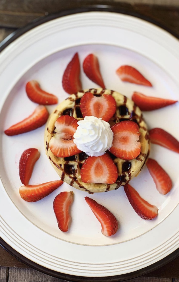 Waffle With Strawberries and Cream