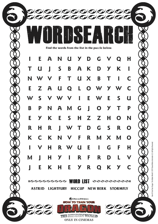 How to Train Your Dragon Hidden World Word Search