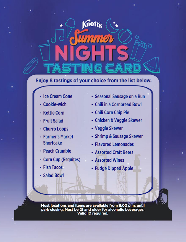 Knotts Summer Nights Tasting Card