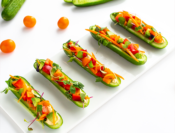 Hummus and Vegetable Cucumber Boats