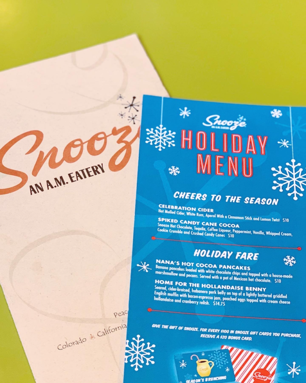 Snooze Holiday Menu