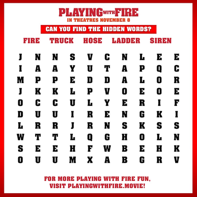 Playing With Fire Printable Word Search