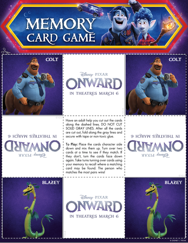 Printable Onward Memory Game