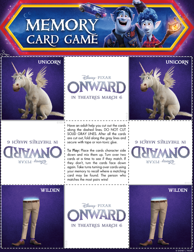 Printable Pixar Onward Memory Game