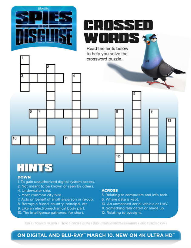 Spies in Disguise Printable Crossword Puzzle