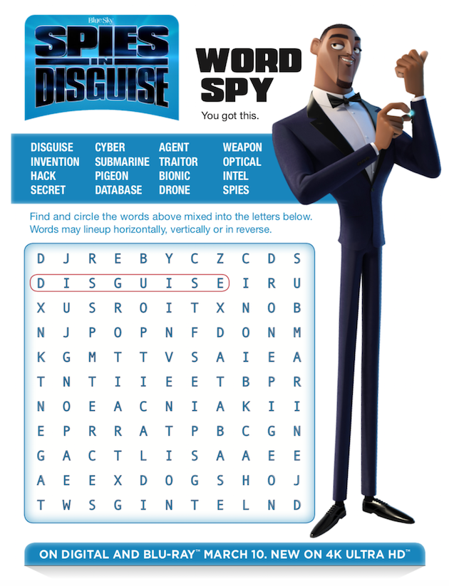 Spies in Disguise Printable Word Search