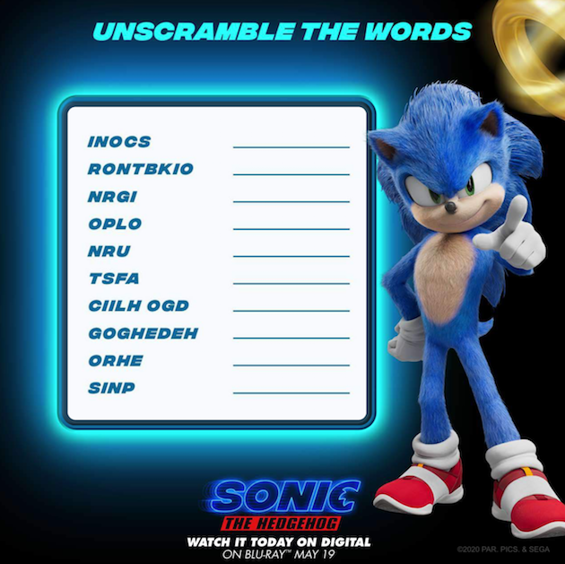 Sonic Speed Worksheet for 2nd - 6th Grade