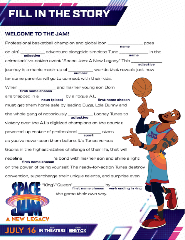 Printable Space Jam Mad Libs