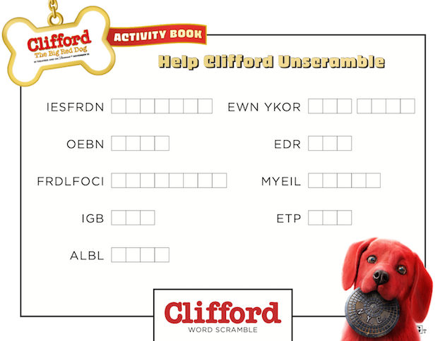 Clifford the Big Red Dog Printable Word Scramble