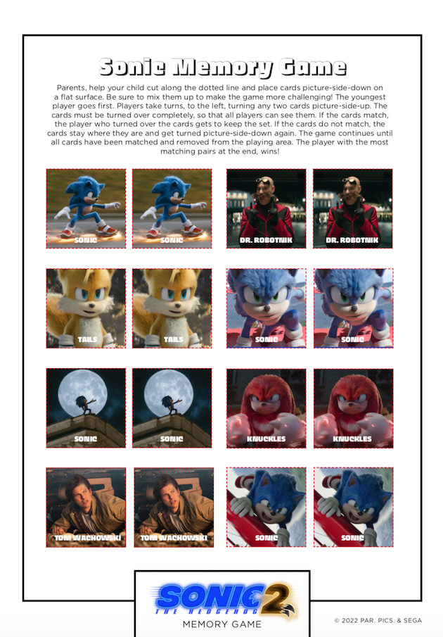 Sonic Printable Memory Game